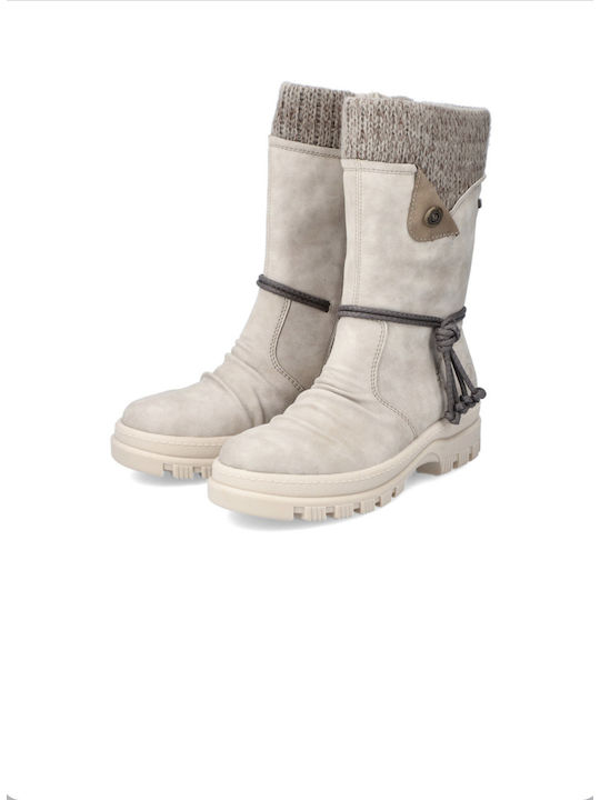 Snow Boots with Zipper & Fur Beige