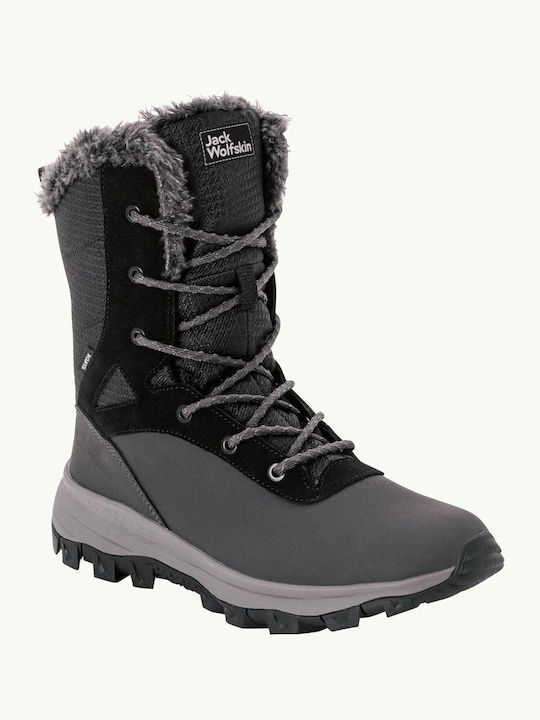 Snow Boots with Laces & Fur Gray