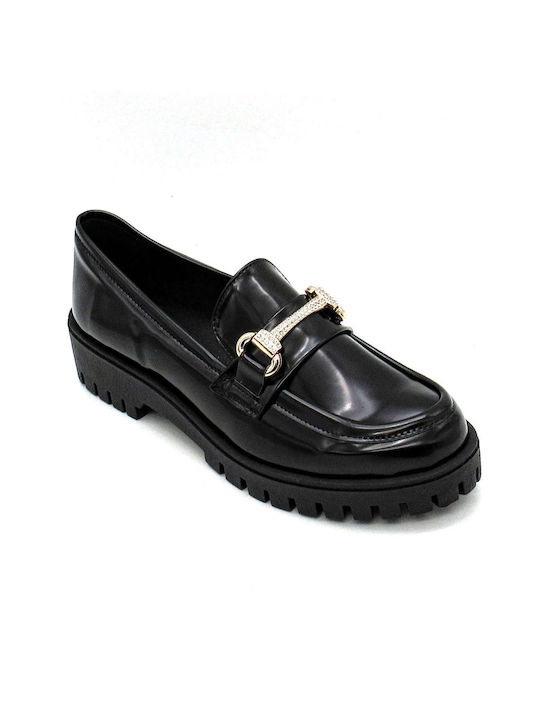 Si Bolleti Lackleder Damen Loafers in Schwarz Farbe