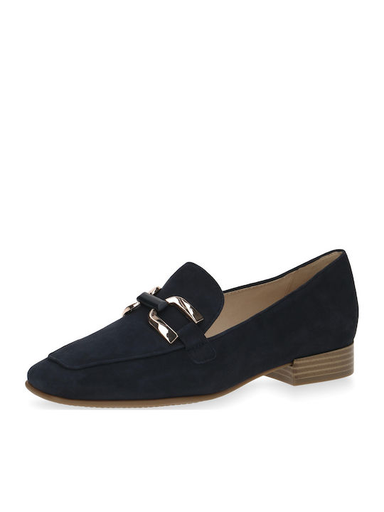 Leather Women's Loafers in Navy Blue Color