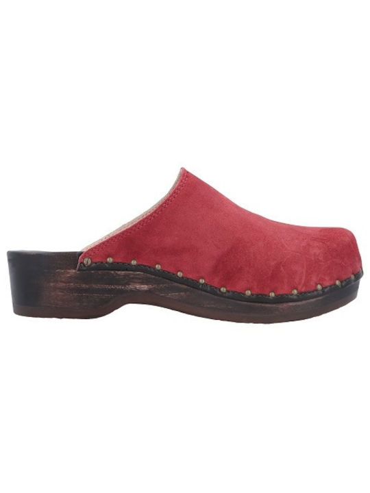 Berkemann Chunky Heel Leather Mules Burgundy