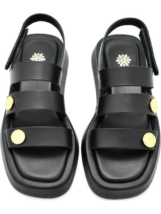 Δερμάτινα Γυναικεία Σανδάλια Flatforms Μαύρα