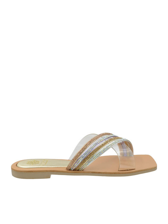Leather Women's Flat Sandals in Silver Color