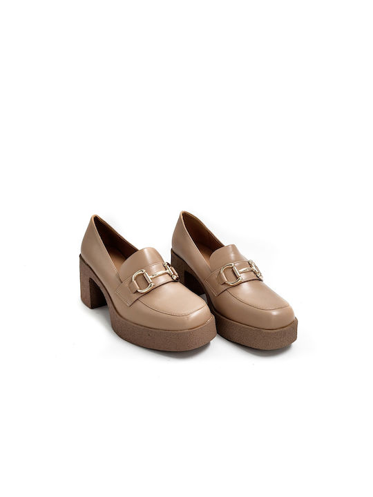 Plato Mules mit Chunky Hoch Absatz in Beige Farbe