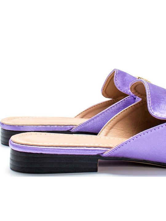 Flat Σατέν Mules σε Μωβ Χρώμα