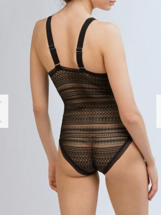 Gisela Frauen Bodysuit mit Spitze & Transparenz Schwarz