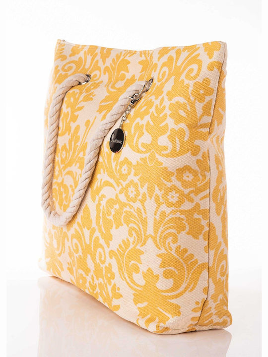 E-shopping Avenue Υφασμάτινη Τσάντα Θαλάσσης Floral Κίτρινη