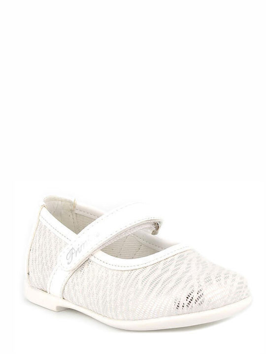 Kids Leather Ballerinas with Hoop & Loop Closure White