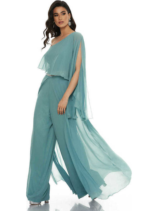 Airy Glam Γυναικεία Αμάνικη Ολόσωμη Φόρμα Mέντα