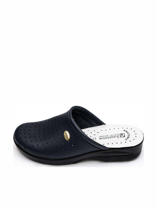 Sanitaire Herren Leder Anatomisch Clogs Blau