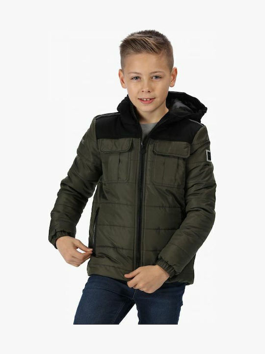 Kinder Freizeitjacke Kurz mit Kapuze Khaki