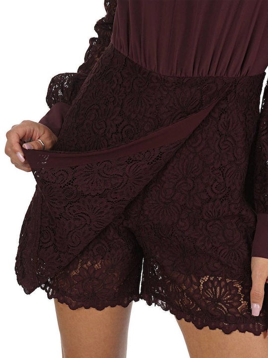 Damen Langärmelig Einteiler Shorts Braun