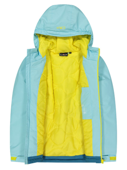 Waterproof Kids' Casual Jacket Short with Lining & Hood Turquoise