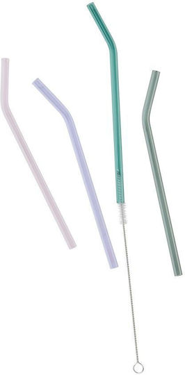 Butlers Glass Drinking Straws Multicolour with Cleaning Brush 5pcs
