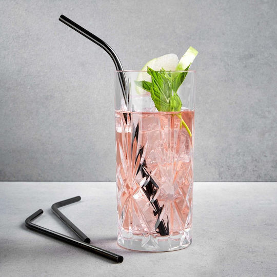 Butlers Metallic Drinking Straws Black with Cleaning Brush 4pcs