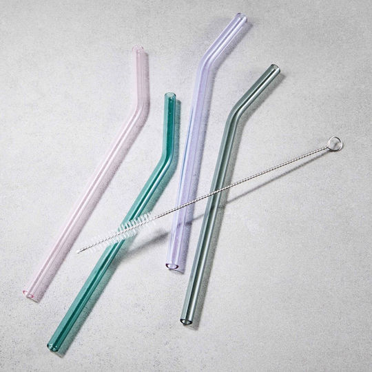 Butlers Glass Drinking Straws Multicolour with Cleaning Brush 5pcs