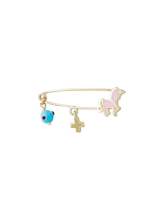 Kiriakos Gofas Child Safety Pin made of Gold 14K with Cross