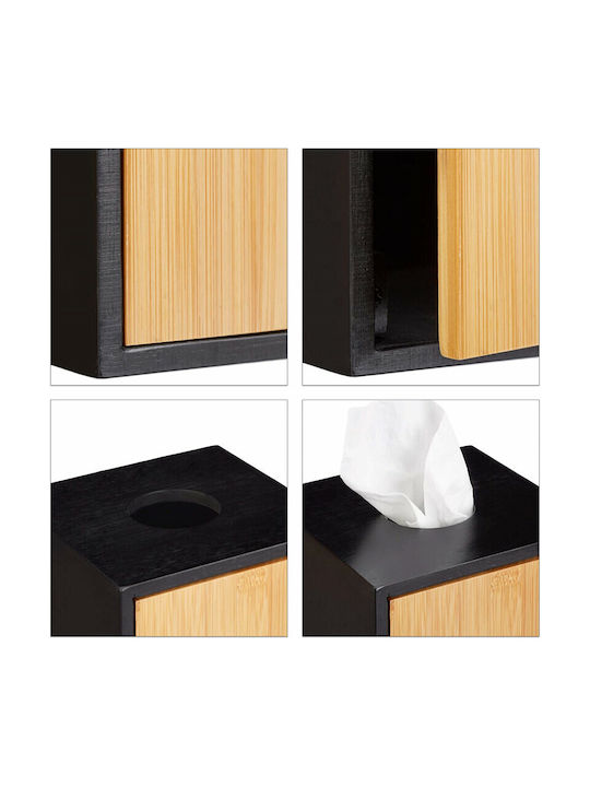 Relaxdays Suport pentru șervețele Lemn Neagră 13x13x14.5cm 10022178