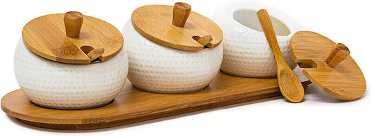 Relaxdays Set 3Stück Gläser für Zucker / Kaffee / Tee mit Deckel & Basis Keramik Weiß 8.5x30.5x12cm Relaxdays Set 3Stück Gläser für Zucker / Kaffee / Tee mit Deckel & Basis Keramik Weiß 8.5x30.5x12cm