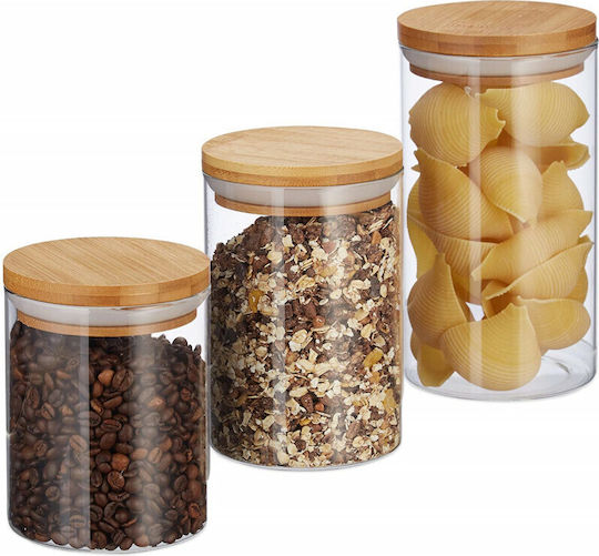 Relaxdays Set of 3pcs Jars General Use with Airtight Lid Glass Transparent 1000ml Relaxdays Set of 3pcs Jars General Use with Airtight Lid Glass Transparent 1000ml