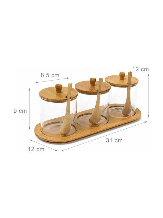 Relaxdays Set 3 Bucăți Vaze Utilizare Generală cu Capac și Suport Sticlă Transparent 12x31x12cm 3 Bucăți