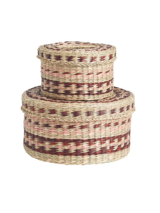 Set of Decorative Baskets Rattan with Lid Brown 2pcs