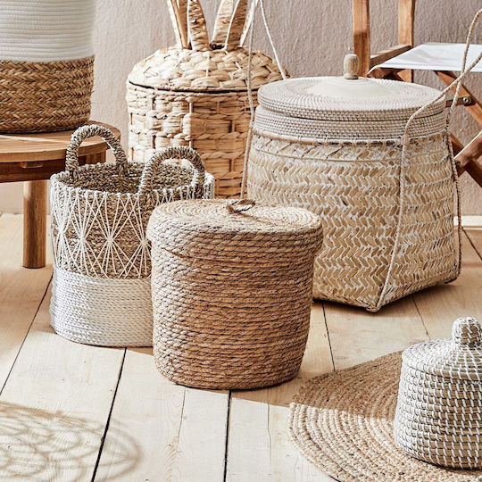 Butlers Decorative Basket Wicker with Cap and Handles Beige 30x30cm