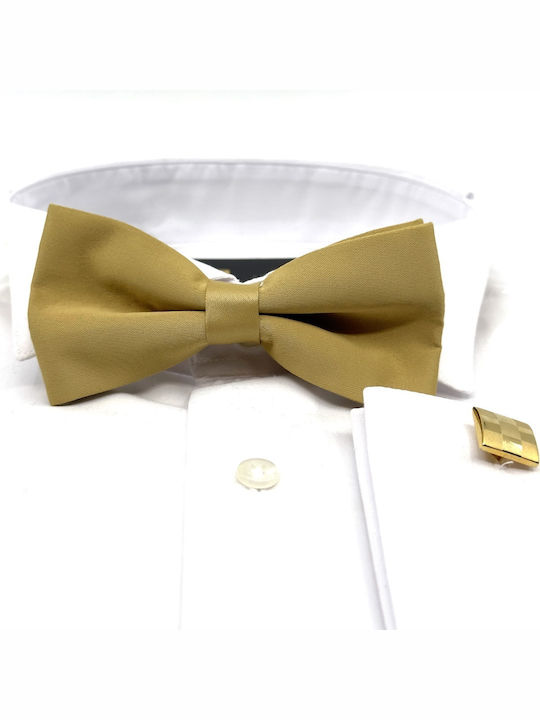 Legend Accessories Σετ Υφασμάτινo Παπιγιόν με Μαντήλι Χρυσό