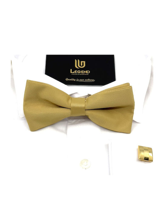 Legend Accessories Σετ Υφασμάτινo Παπιγιόν με Μαντήλι Χρυσό