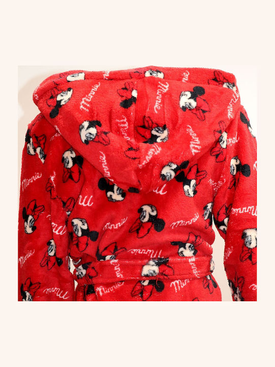 Disney Kinder Bademantel Winterlich Fleece Rot Minnie Mouse