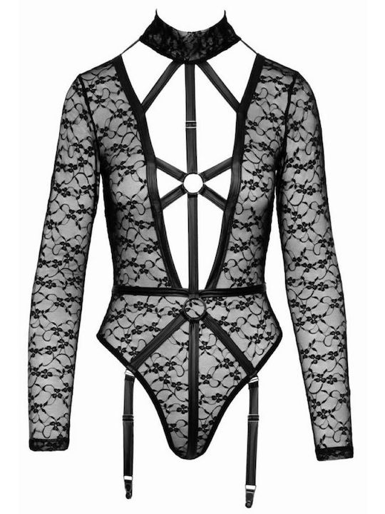 Cottelli Collection Body Sexy Κορμάκι με Διαφάνεια & Δαντέλα & Ζαρτιέρες Μαύρο