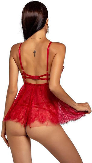 La Lolita Amsterdam Set Sexy Nightgown with Lace and Transparency Red