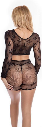 Pink Lipstick Lingerie Leaf Sexy Dessous-Set Schwarz