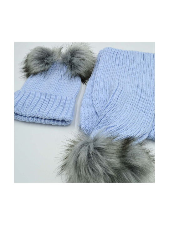 Extan Bebe Kids Beanie Set with Scarf Knitted Light Blue