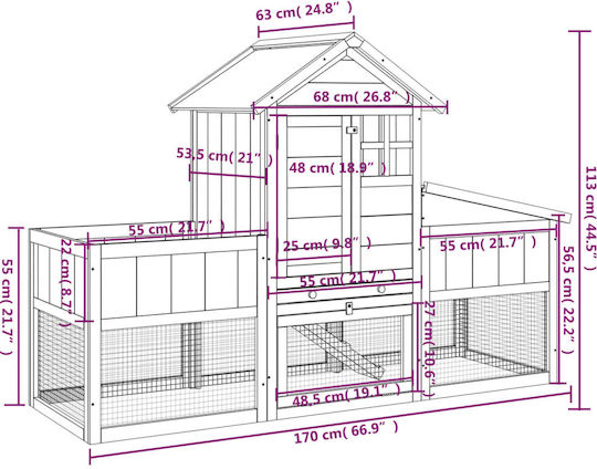 vidaXL Rodents Cage 170x63x113cm