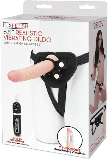 Lux Fetish Strap-on Gurtzeug mit Dildo 16.5cm und Vibration in Hautfarbe