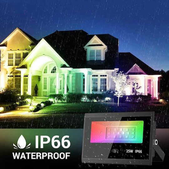 Στεγανός Προβολέας LED 25W RGB με Τηλεχειριστήριο IP66