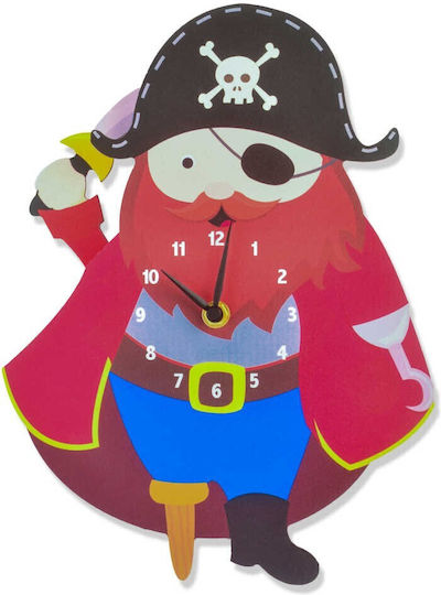 Fiesta Crafts Παιδικό Ρολόι Τοίχου Πειρατές Ξύλινο με Εκκρεμές 22x29cm