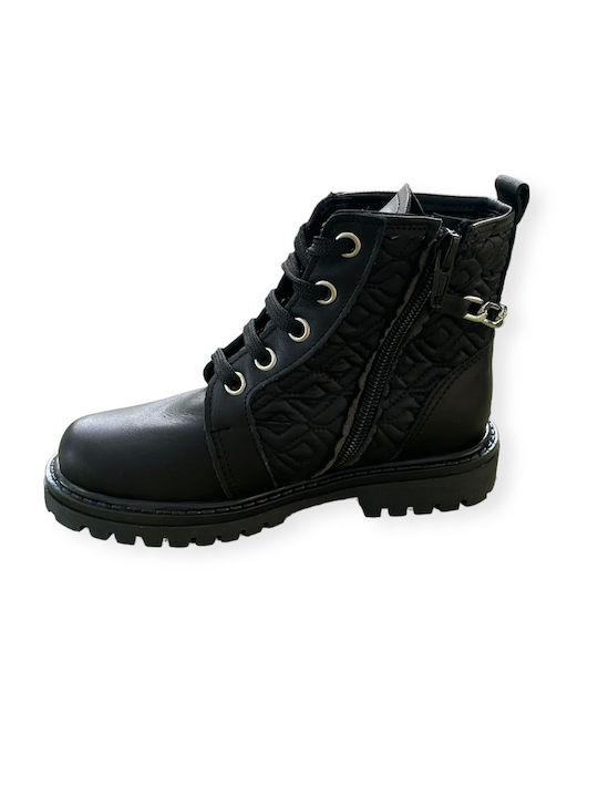 Bonito Kids Military Boots with Lace Black