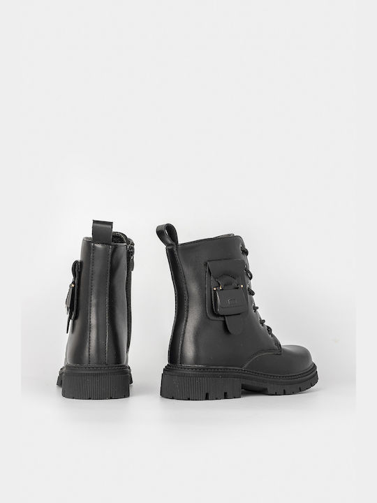 Louizidis Kids Leather Military Boots with Lace Black