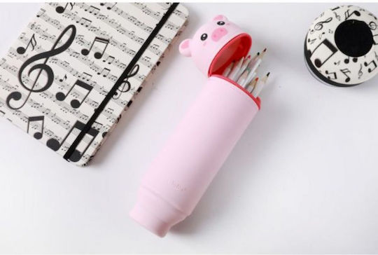 I-Total Pencil Case Silicone 1pcs Barrel with 1 Compartment Pink