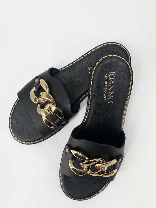 Leather Women's Flat Sandals Anatomic in Black Color