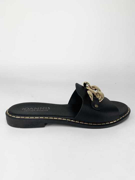 Leather Women's Flat Sandals Anatomic in Black Color