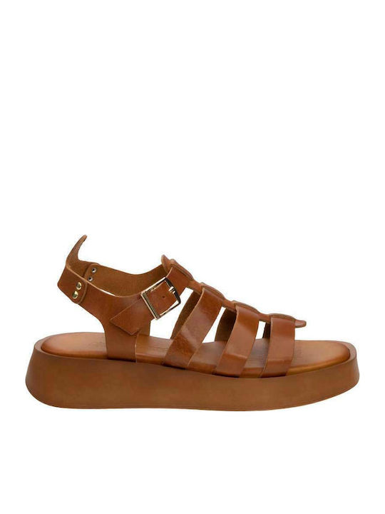 Δερμάτινα Γυναικεία Σανδάλια Gladiator Flatforms Ταμπά
