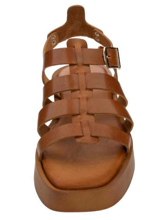 Δερμάτινα Γυναικεία Σανδάλια Gladiator Flatforms Ταμπά
