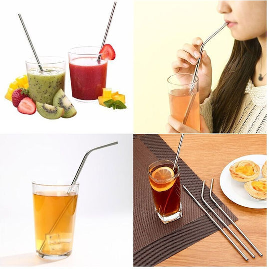 Set Straws Metal Silver with Brush 8pcs