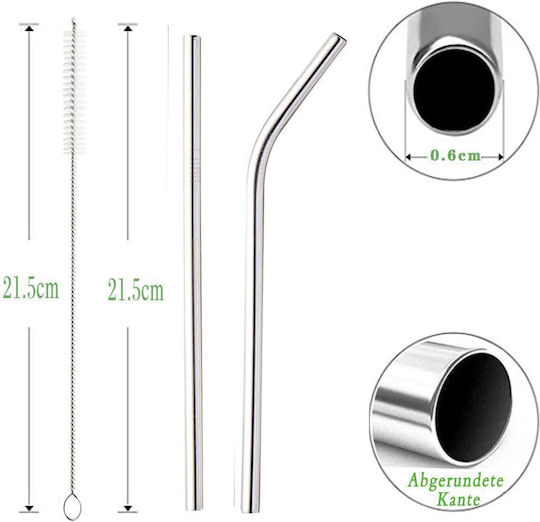Straws Metal Silver with Brush 16pcs