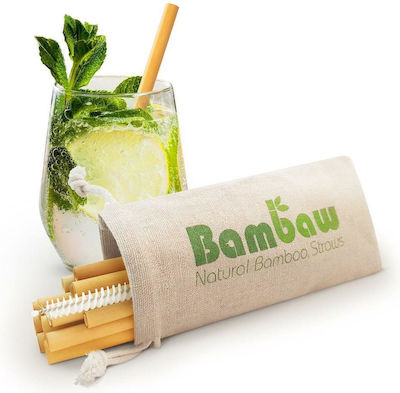 Bambaw Καλαμάκια Μπαμπού Καφέ με Βουρτσάκι 12τμχ