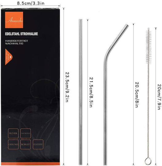 Straws Metal Silver with Brush 16pcs