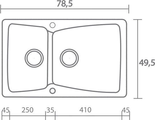 Sanitec Classic Drop-In Spüle Rechts aus Verbundgranulat B79xT50cm White